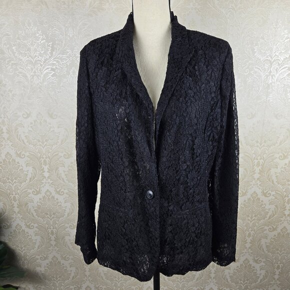LC Lauren Conrad Size 12 Black Lace Blazer 1 Button Closure Front Pockets NWT - Picture 1 of 14